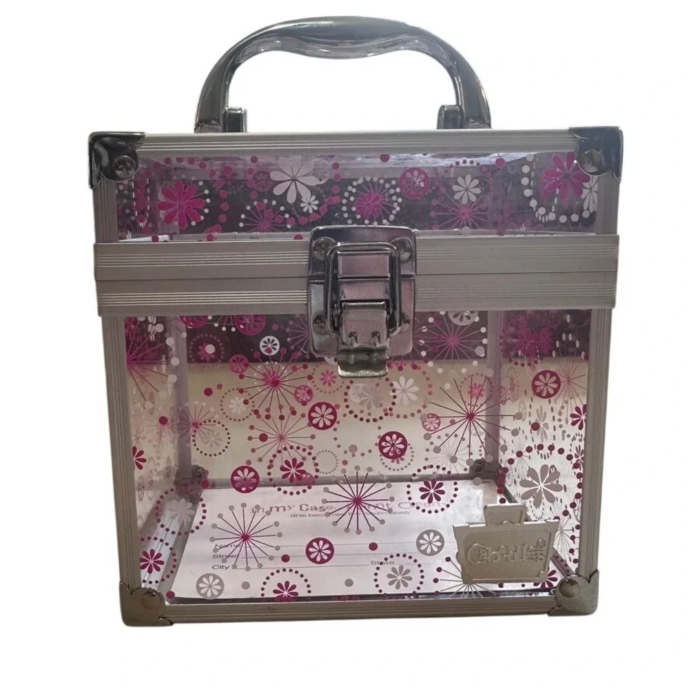 Caboodles Train Case Makeup Organizer Y2K Clear Pink Floral Excellent